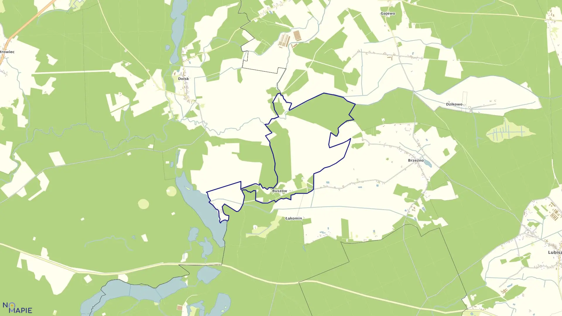Mapa obrębu Buszów w gminie Lubiszyn