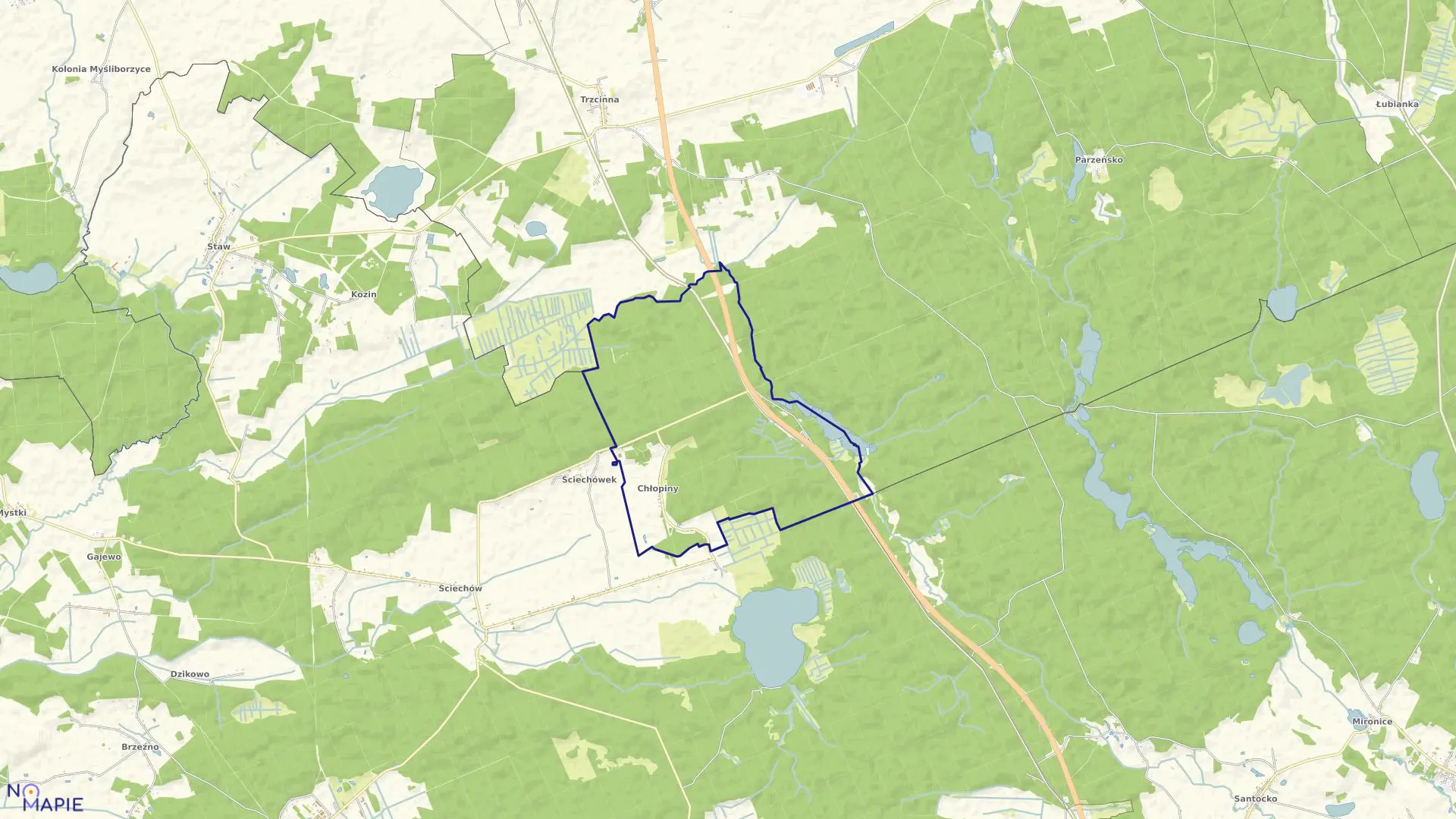 Mapa obrębu Chłopiny w gminie Lubiszyn