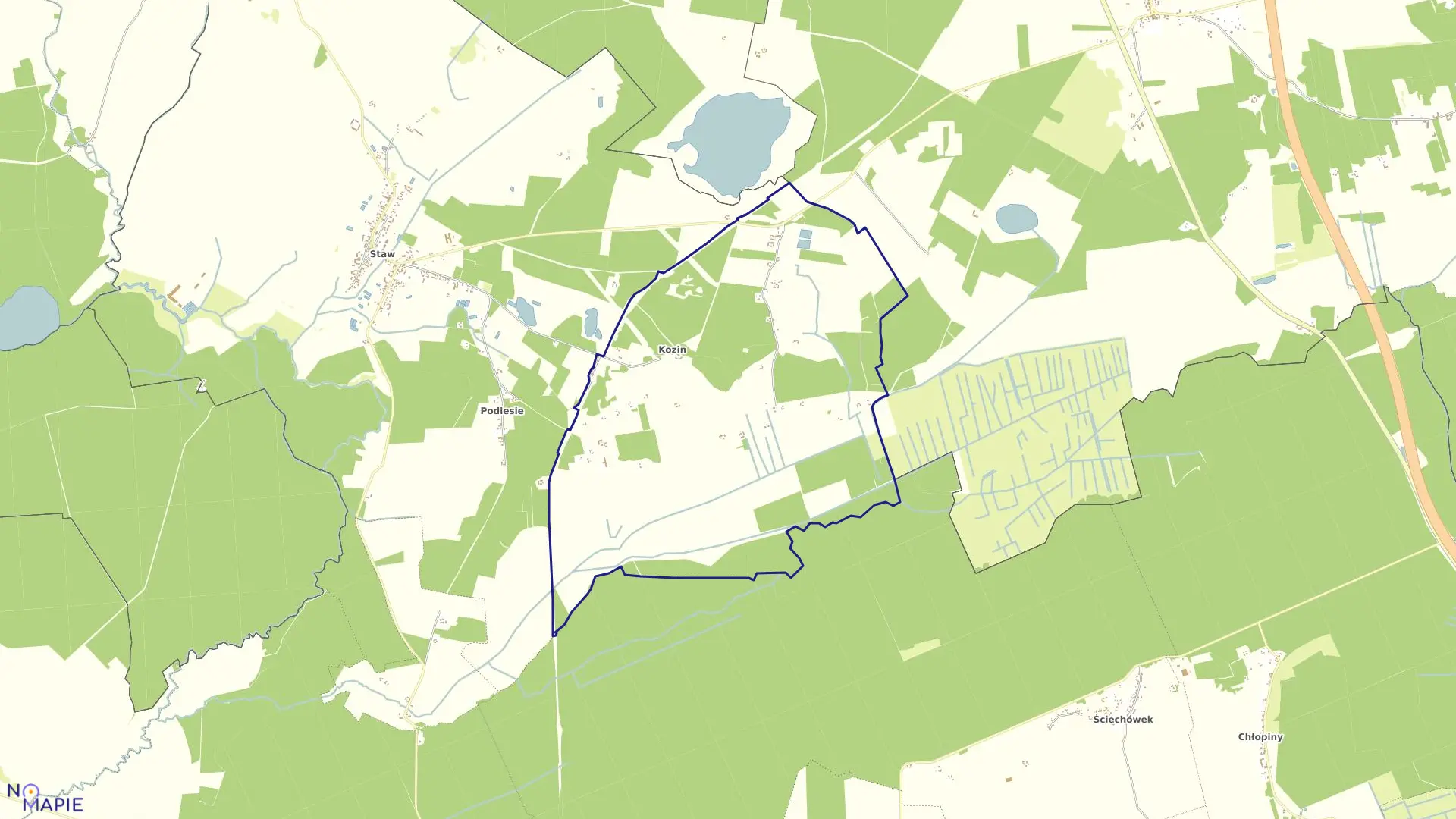 Mapa obrębu Kozin w gminie Lubiszyn