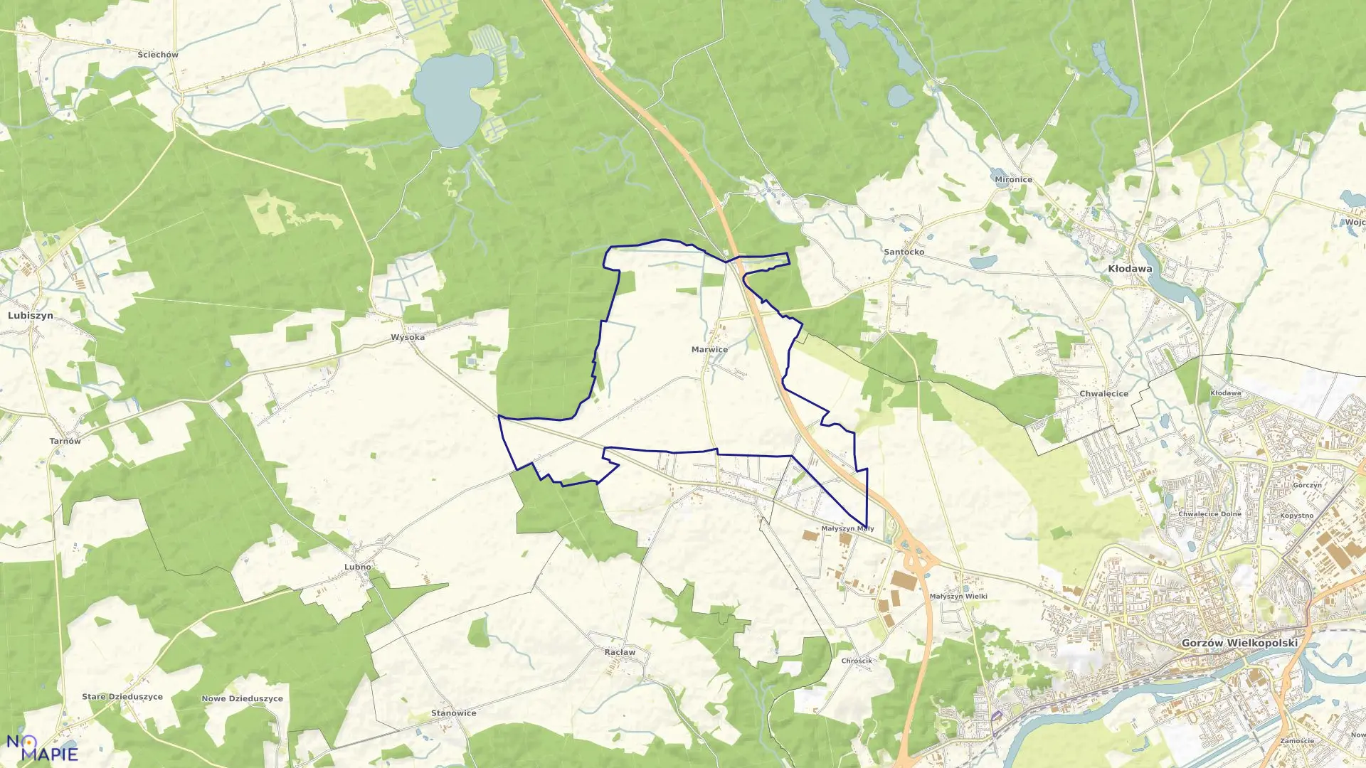 Mapa obrębu Marwice w gminie Lubiszyn