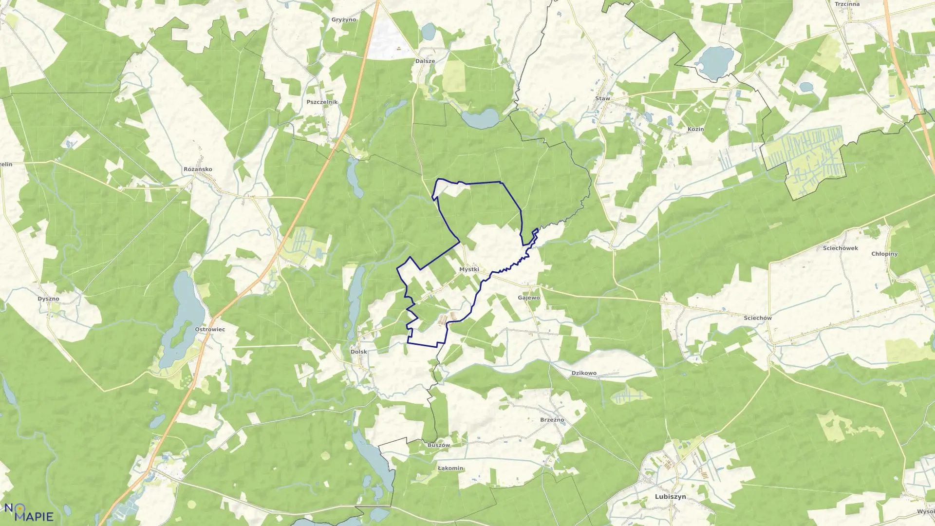 Mapa obrębu Mystki w gminie Lubiszyn