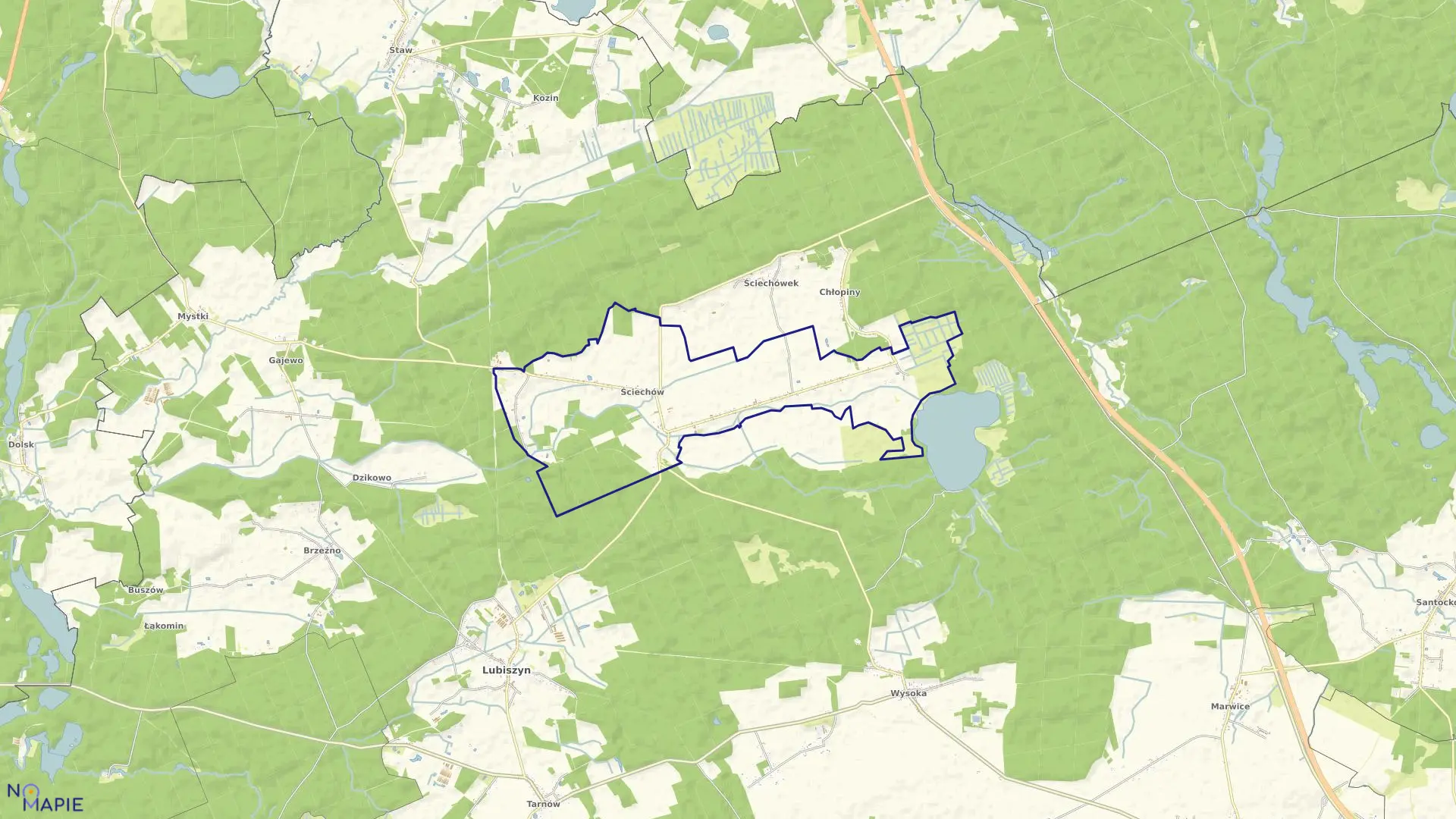 Mapa obrębu Ściechów w gminie Lubiszyn