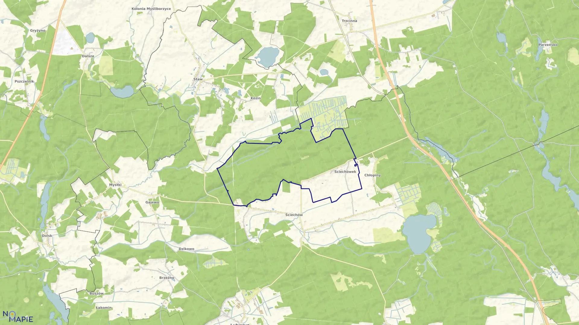 Mapa obrębu Ściechówek w gminie Lubiszyn