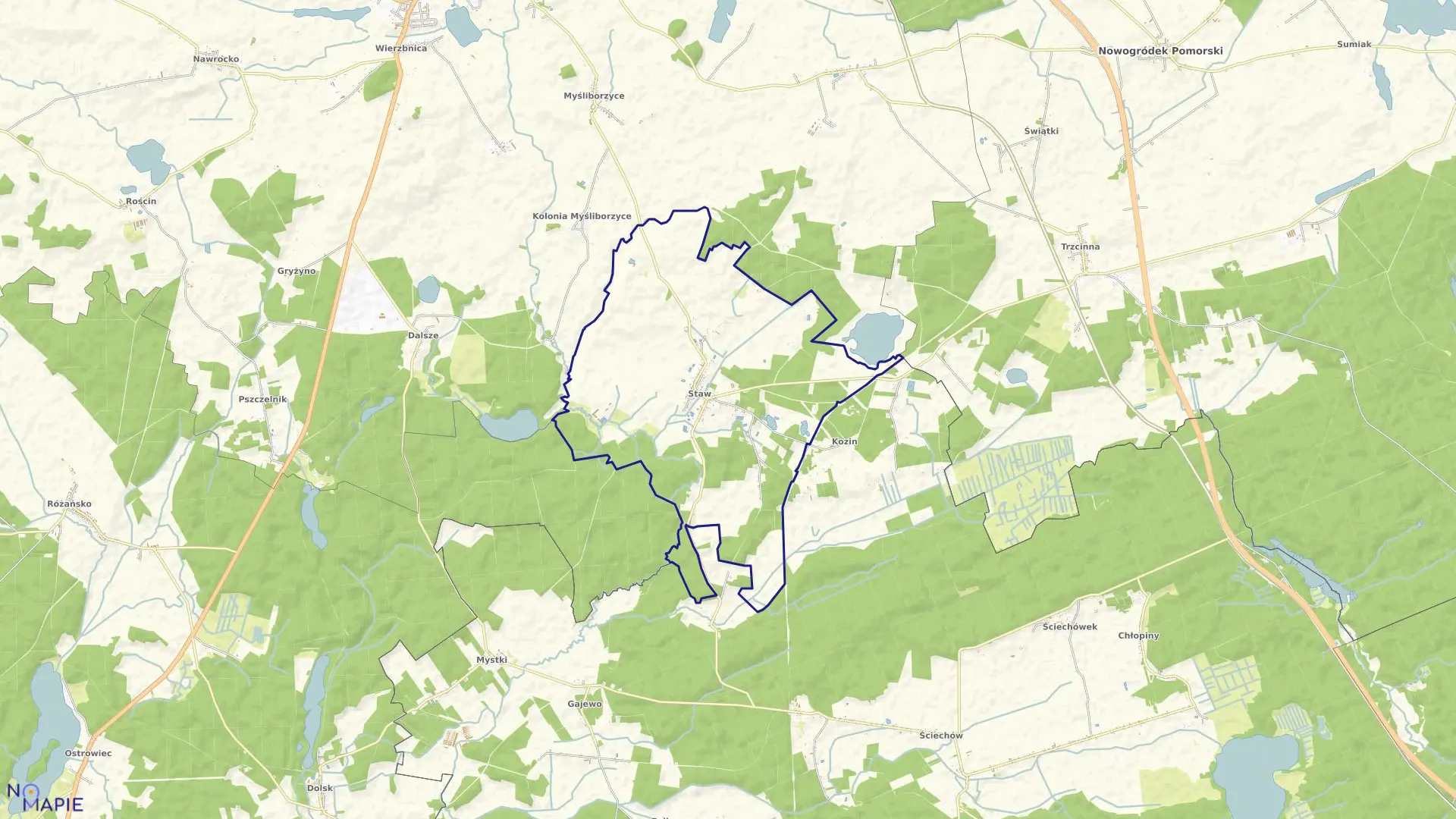 Mapa obrębu Staw w gminie Lubiszyn